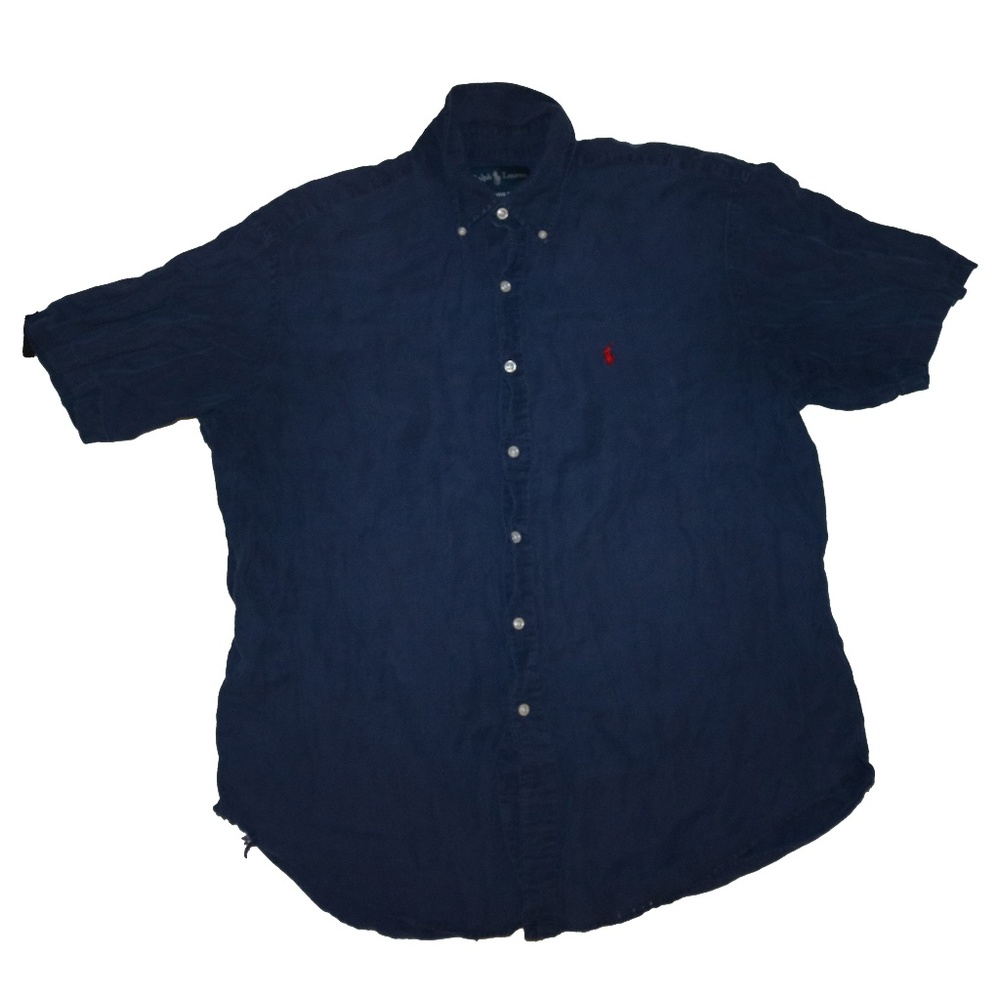 Ralph Lauren Button Up Shirt Adult XL Extra Large Navy Blue Short Sleeve Collar